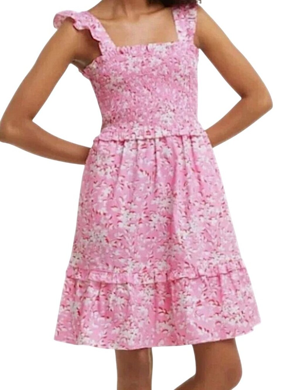 draper james pink floral dress Draper James Women's Shania Smocked Dress in Pink Shadow Floral Size XL
